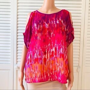 EXPRESS Short Sleeve Sheer Cold Shoulder Blouse Size Large
